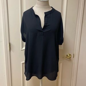 Pleione Black V Neck T Shirt Blouse